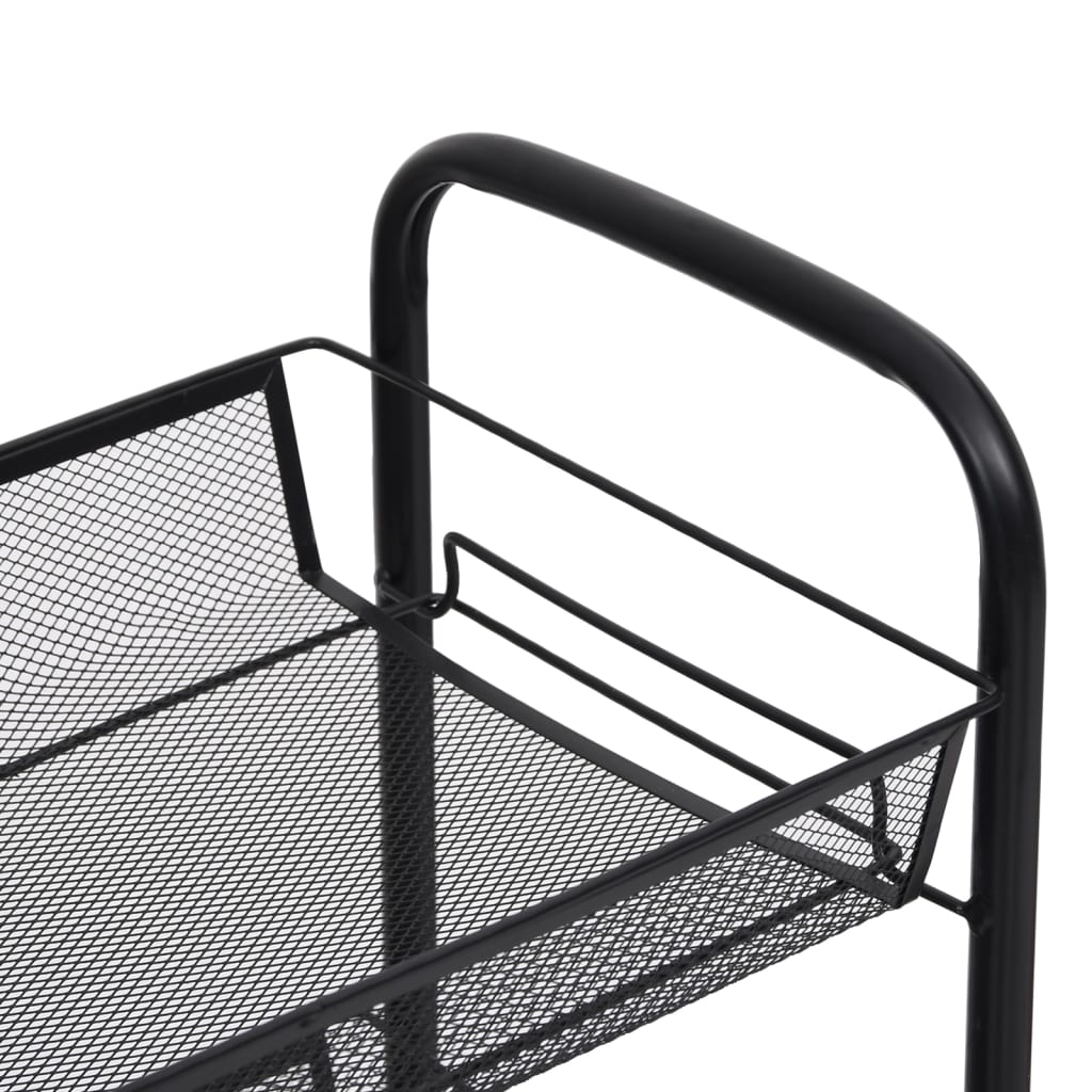 Carrello da Cucina con 3 Ripiani Nero 46x26x64 cm in Ferro 336322