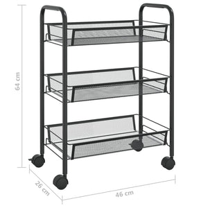 Carrello da Cucina con 3 Ripiani Nero 46x26x64 cm in Ferro 336322