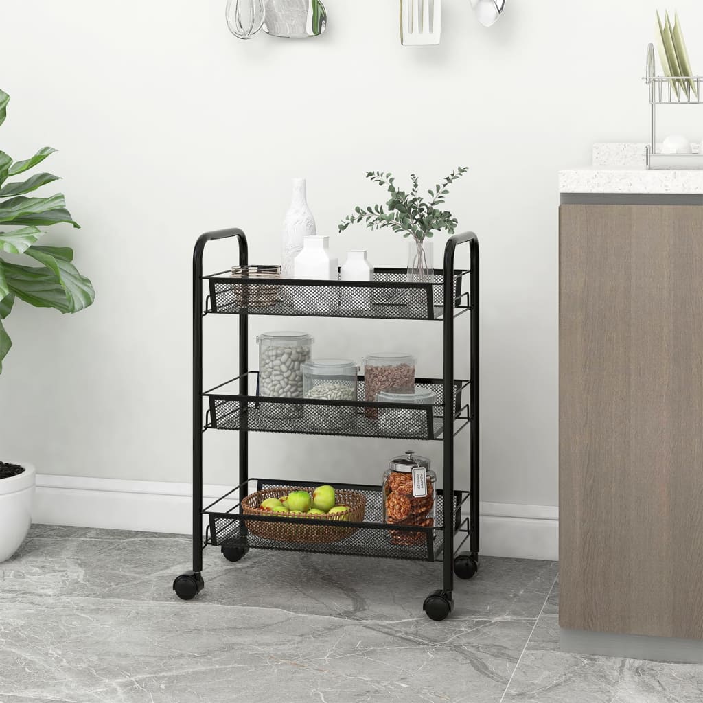 Carrello da Cucina con 3 Ripiani Nero 46x26x64 cm in Ferro 336322