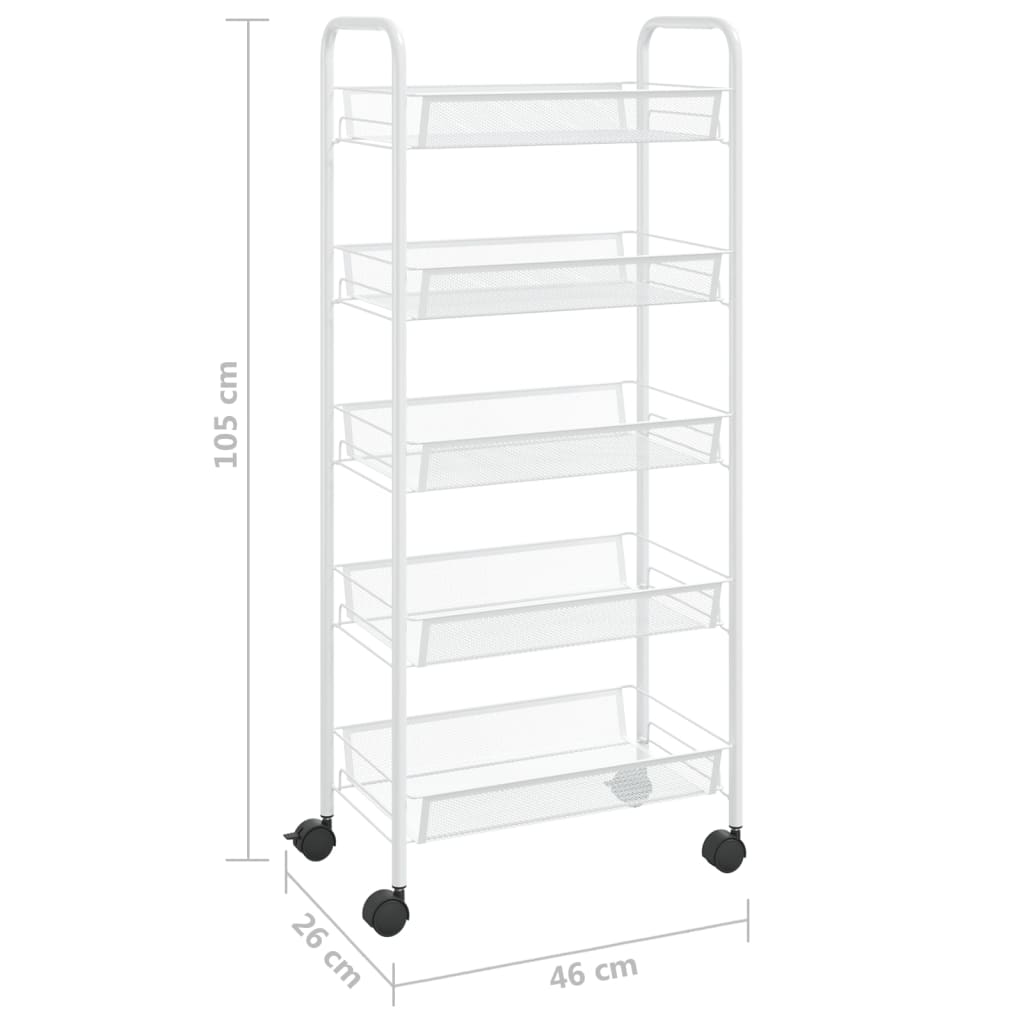 Carrello da Cucina con 5 Ripiani Bianco 46x26x105 cm in Ferro 336329