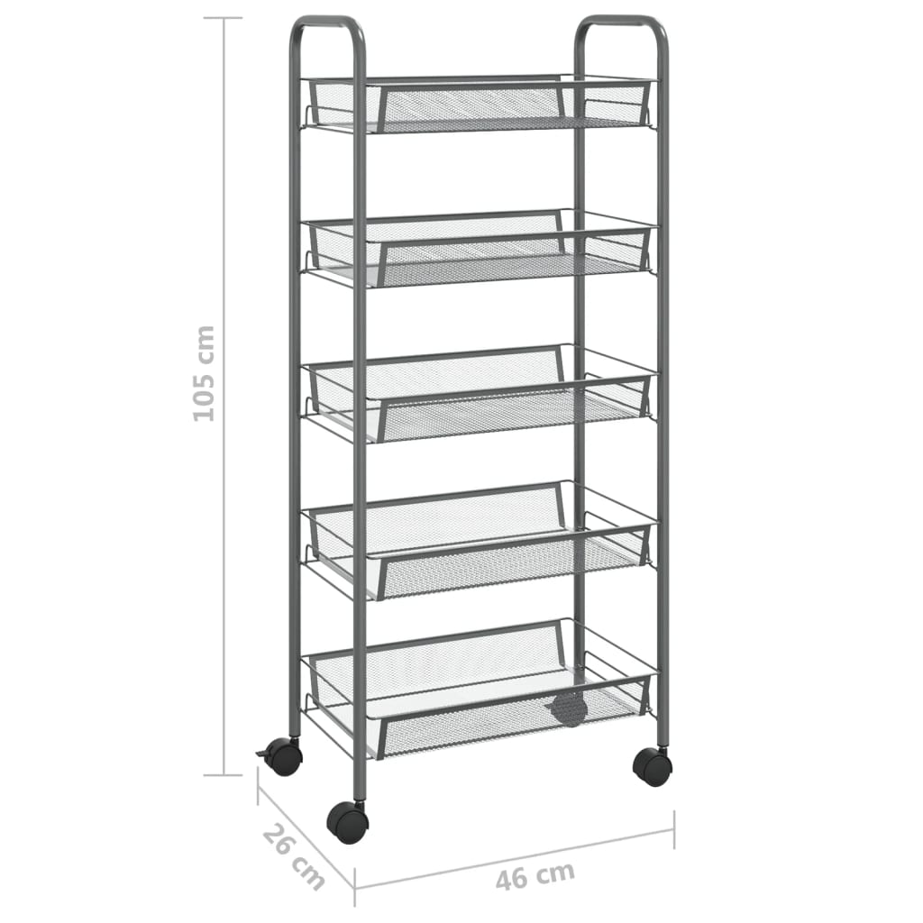 Carrello da Cucina con 5 Ripiani Grigio 46x26x105 cm in Ferro 336330