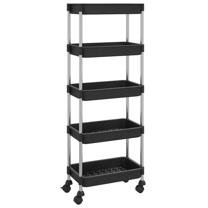 Carrello da Cucina 5 Ripiani Nero 42x29x128 cm Ferro e ABS 336331