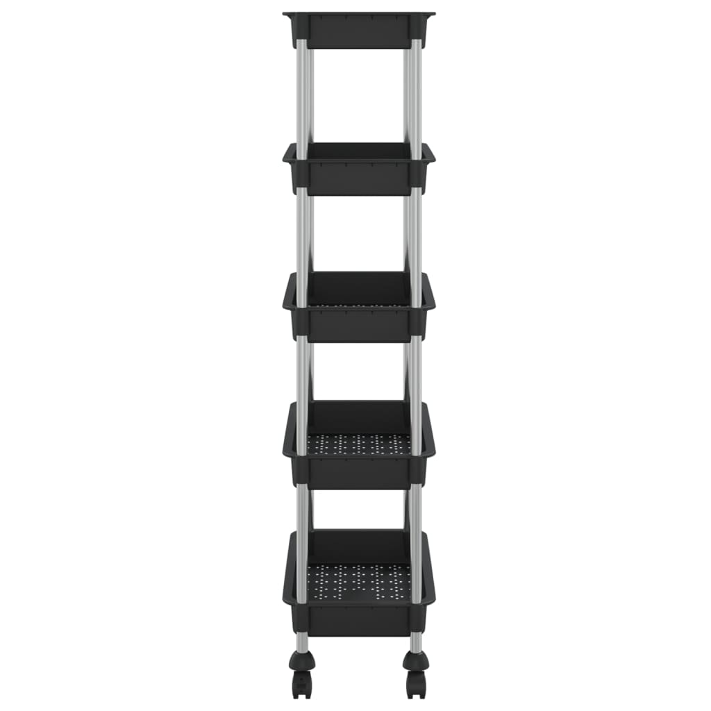 Carrello da Cucina 5 Ripiani Nero 42x29x128 cm Ferro e ABS 336331