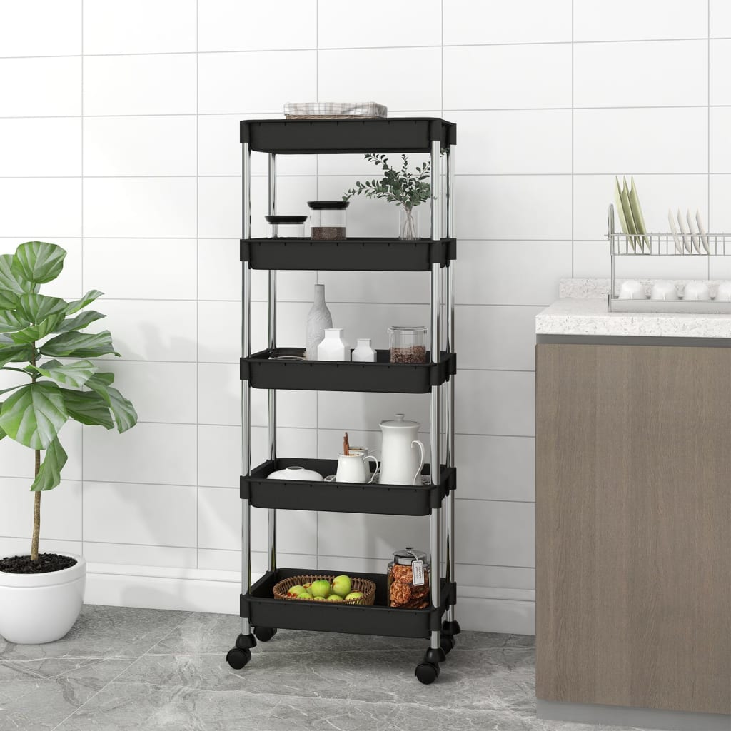 Carrello da Cucina 5 Ripiani Nero 42x29x128 cm Ferro e ABScod mxl 80670