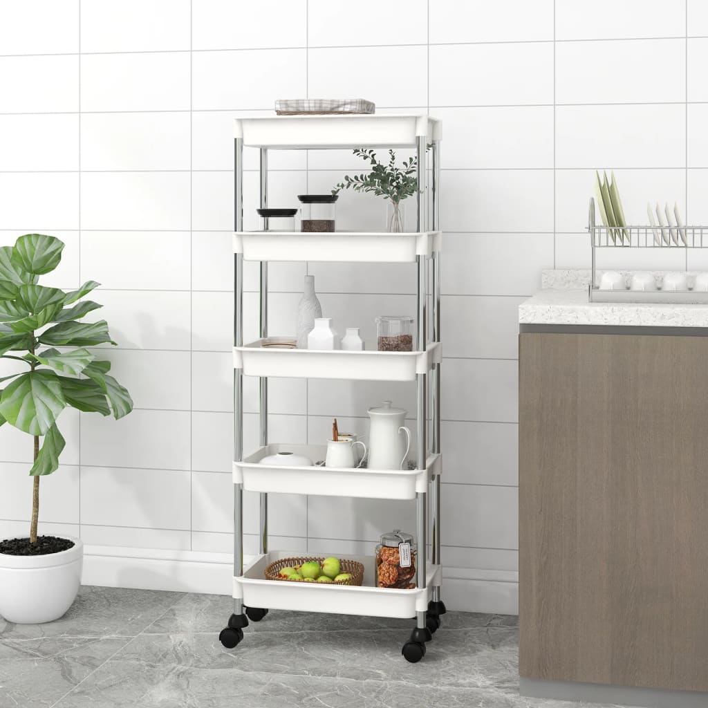 Carrello da Cucina 5 Ripiani Bianco 42x29x128 cm Ferro e ABS 336332