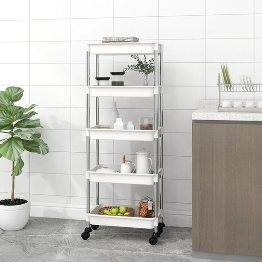 Carrello da Cucina 5 Ripiani Bianco 42x29x128 cm Ferro e ABScod mxl 105490