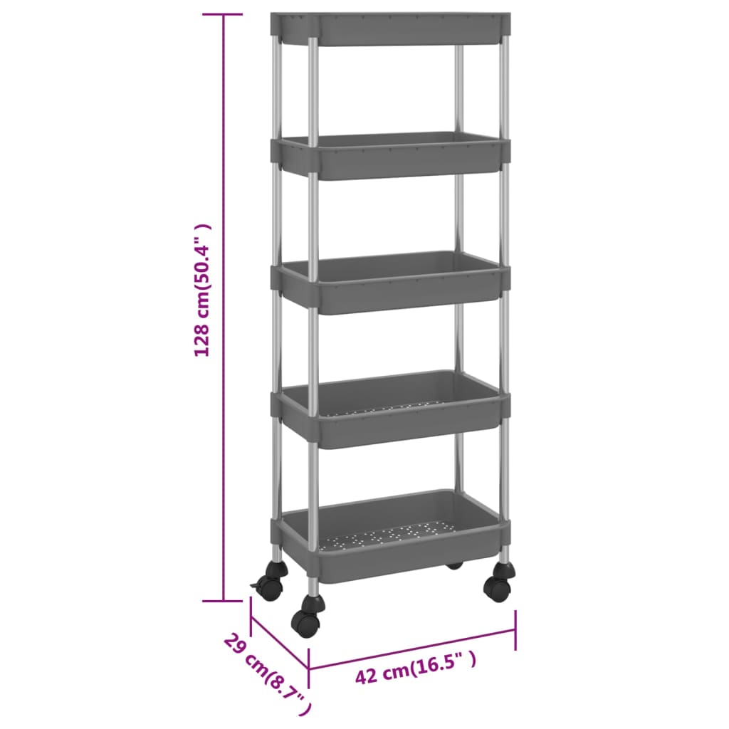 Carrello da Cucina 5 Ripiani Grigio 40x22x116 cm Ferro e ABS cod mxl 66945