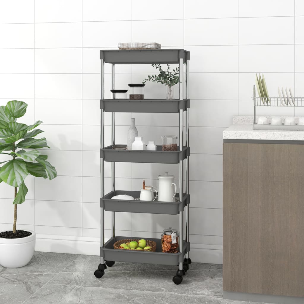 Carrello da Cucina 5 Ripiani Grigio 40x22x116 cm Ferro e ABS cod mxl 66945