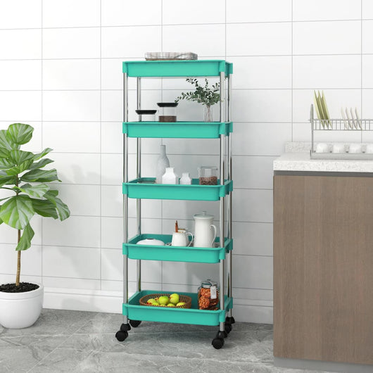 Carrello da Cucina 5 Ripiani Turchese 42x29x128 cm Ferro e ABS 336334