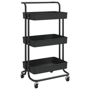 Carrello da Cucina 3 Ripiani Nero 42x35x85 cm Ferro e ABS 336335