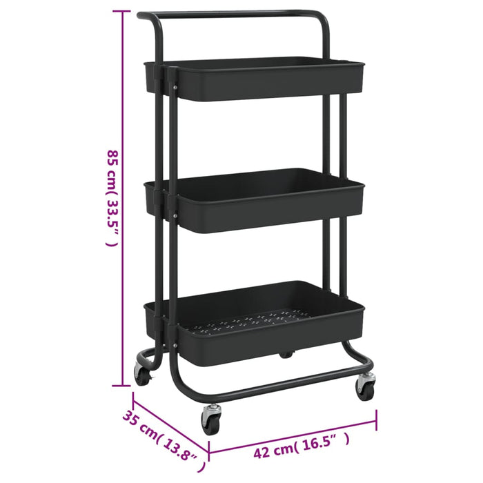 Carrello da Cucina 3 Ripiani Nero 42x35x85 cm Ferro e ABS 336335