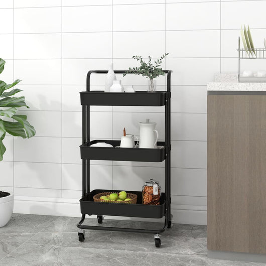 Carrello da Cucina 3 Ripiani Nero 42x35x85 cm Ferro e ABS 336335