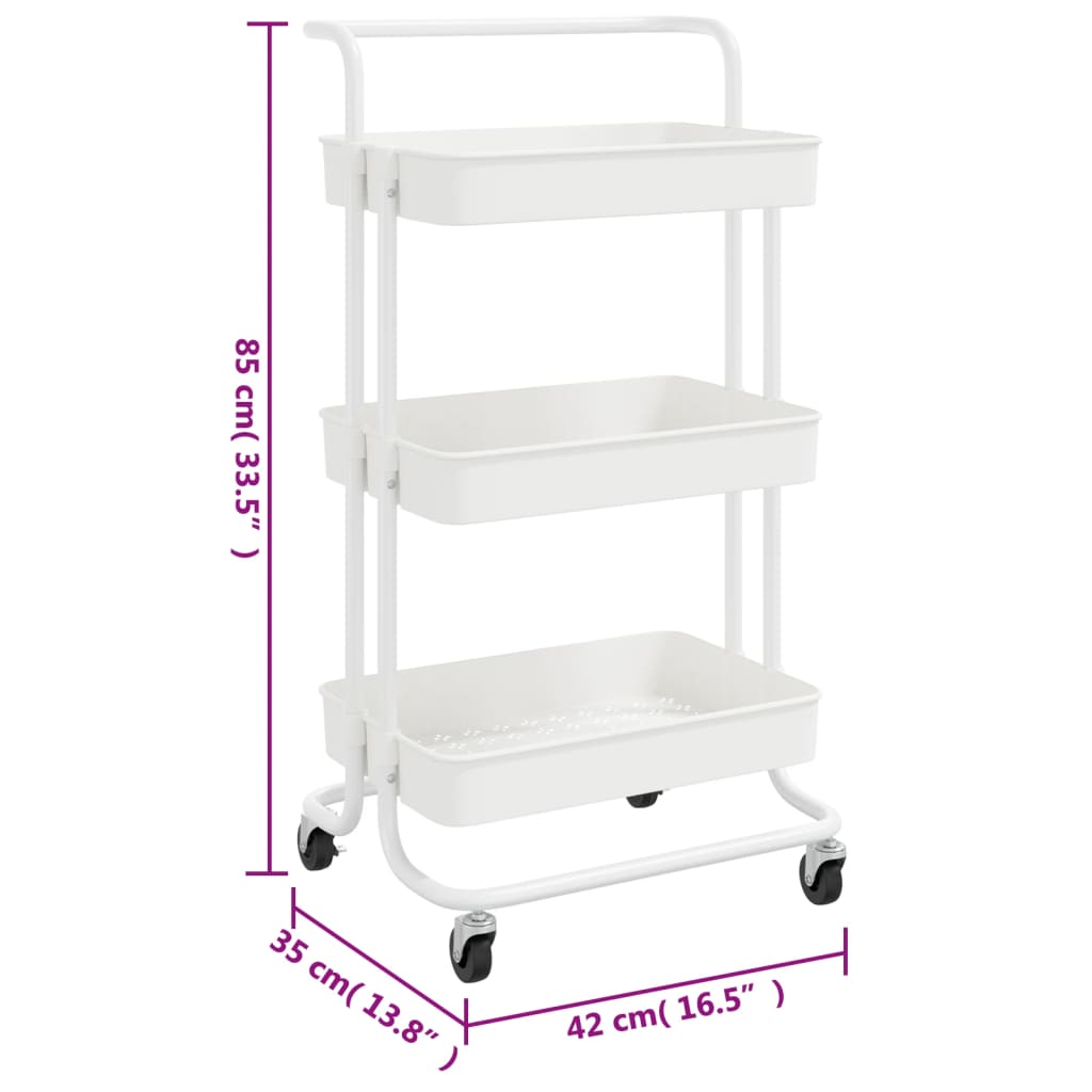 Carrello da Cucina 3 Ripiani Bianco 42x35x85 cm Ferro e ABS 336336