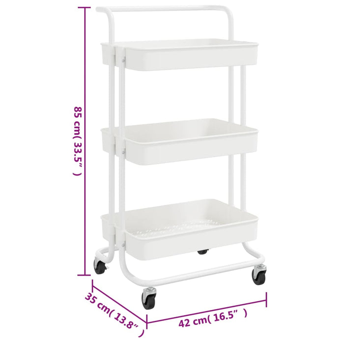 Carrello da Cucina 3 Ripiani Bianco 42x35x85 cm Ferro e ABS 336336