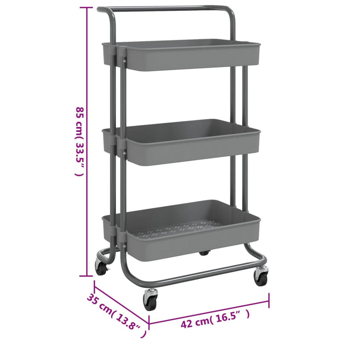 Carrello da Cucina 3 Ripiani Grigio 42x25x83,5 cm Ferro e ABS cod mxl 64220