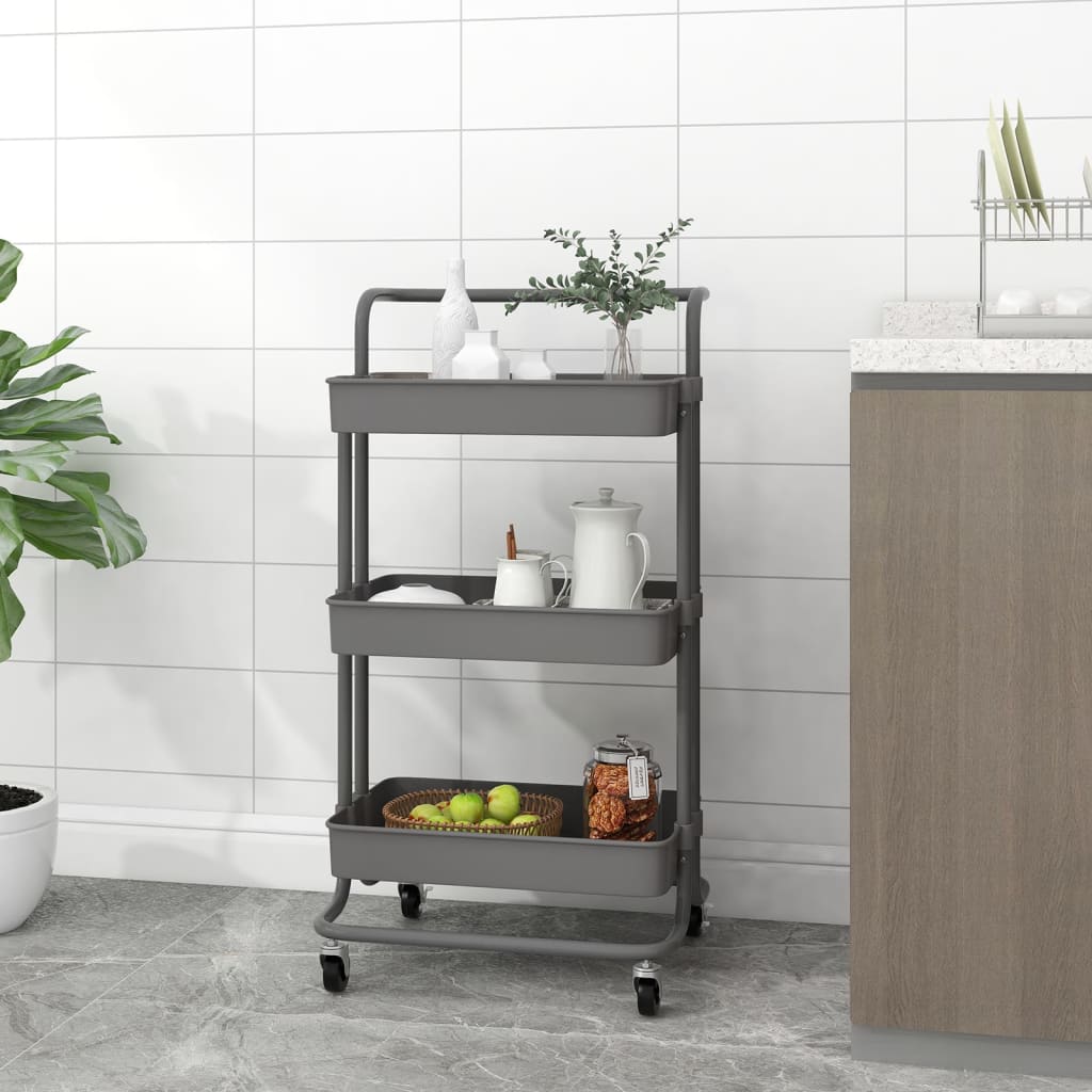 Carrello da Cucina 3 Ripiani Grigio 42x25x83,5 cm Ferro e ABS cod mxl 64220