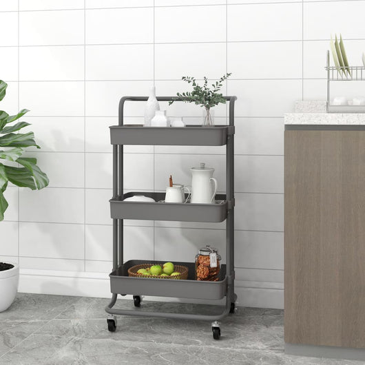 Carrello da Cucina 3 Ripiani Grigio 42x35x85 cm Ferro e ABS 336337