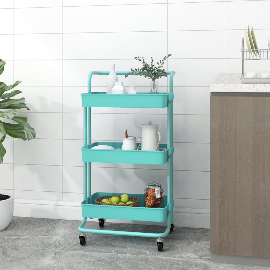 Carrello da Cucina 3 Ripiani Turchese 42x35x85 cm Ferro e ABS 336338