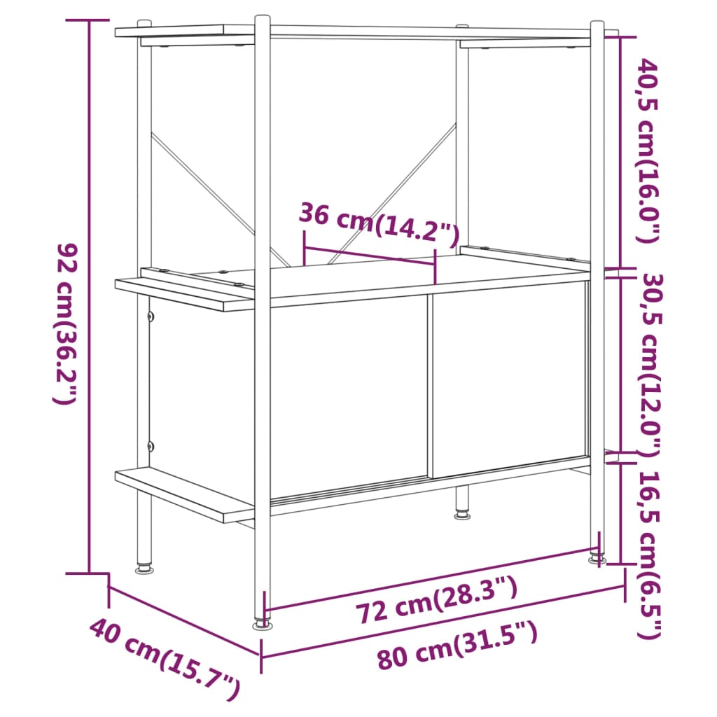 Scaffalatura 3 Livelli con Mobiletto 80x40x92cm Acciaio e Legno 336352