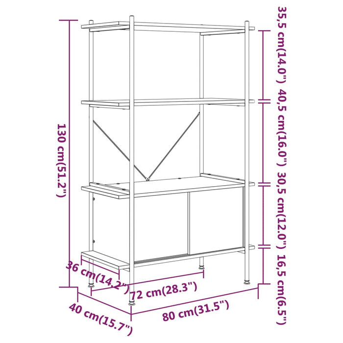 Scaffalatura 4 Livelli con Mobile 80x40x130 cm Acciaio e Legno cod mxl 26224