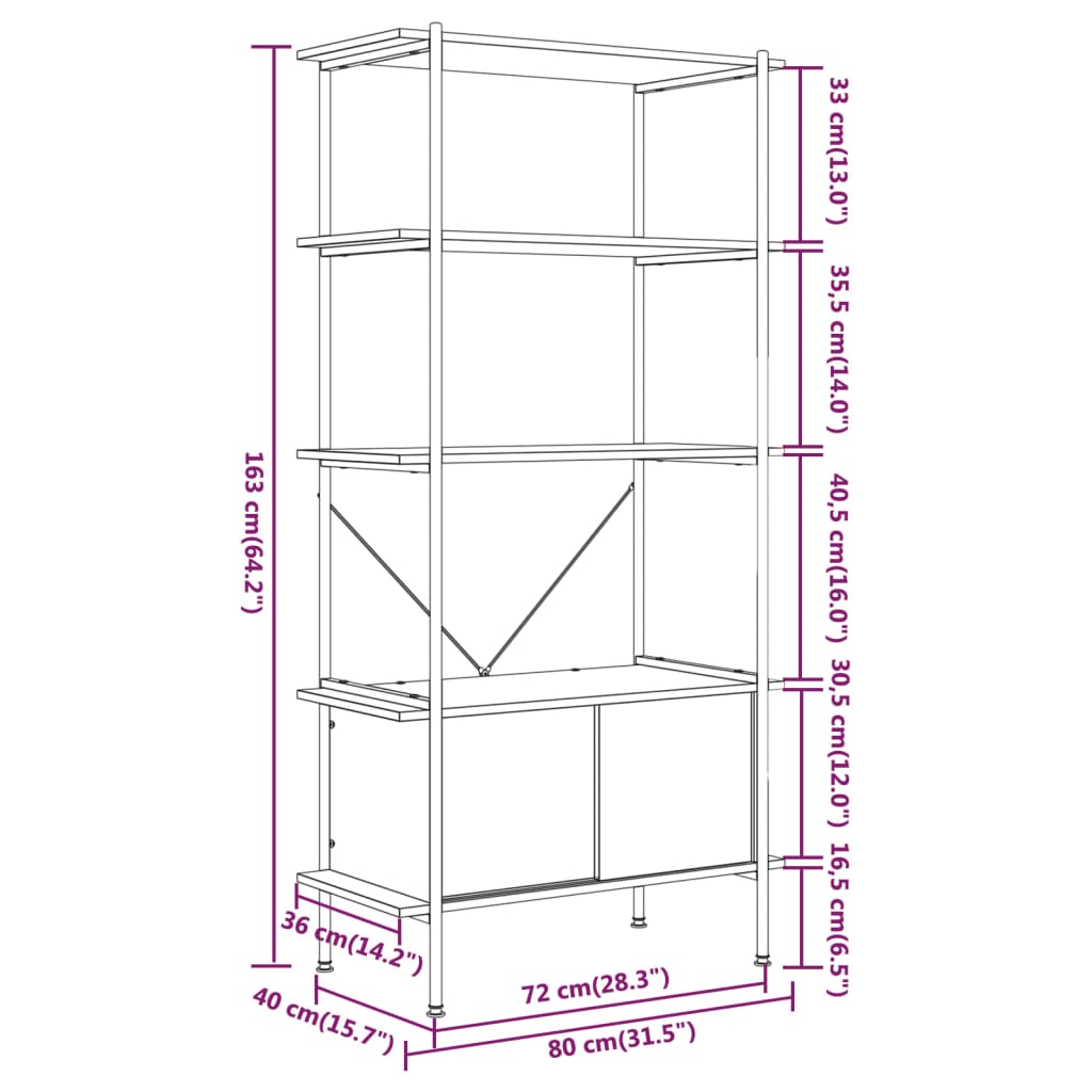 Scaffalatura 5 Livelli con Mobile 80x40x163 cm Acciaio e Legno cod mxl 23811