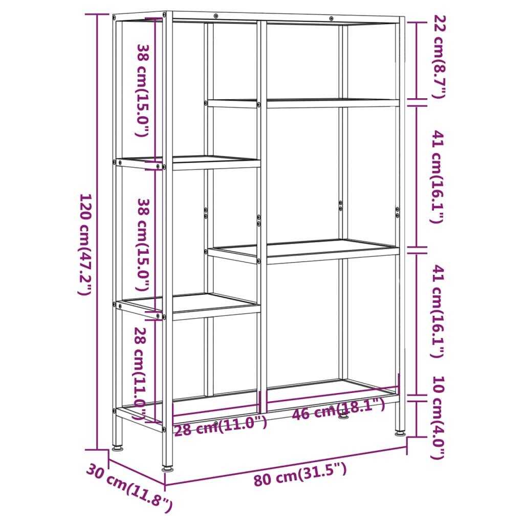 Scaffale per Libri 80x30x120 cm Acciaio e Legno Multistrato 336357