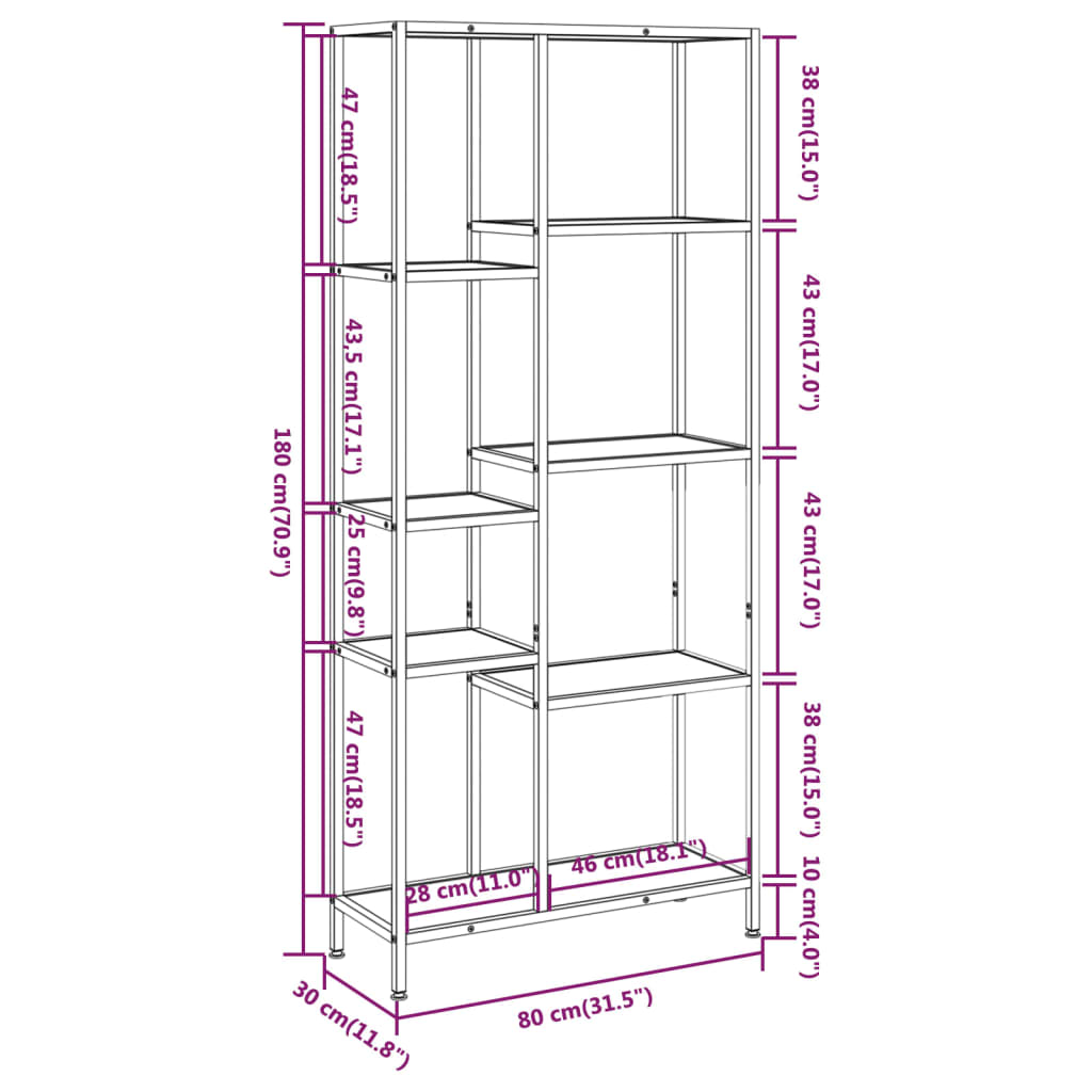 Scaffale per Libri 80x30x180 cm Acciaio e Legno Multistrato cod mxl 18842