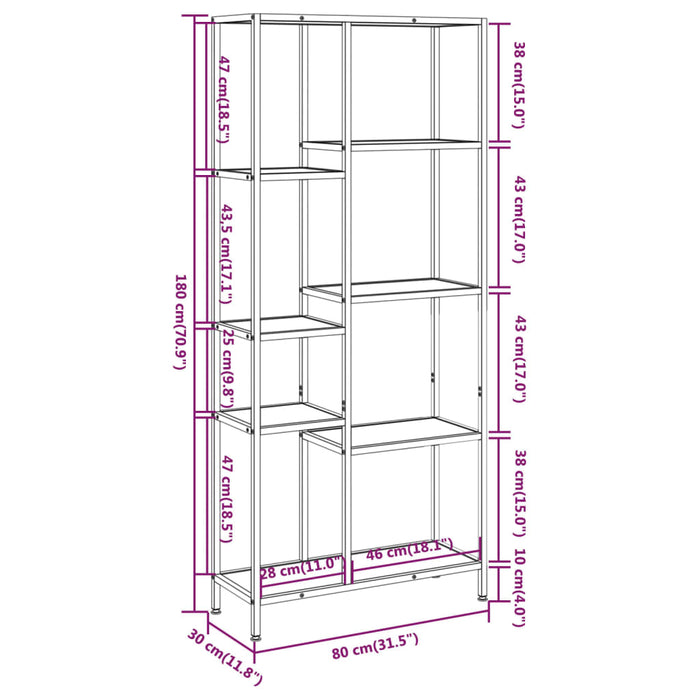 Scaffale per Libri 80x30x180 cm Acciaio e Legno Multistrato 336360