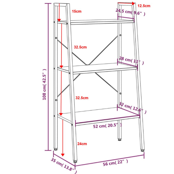 Scaffale Autoportante 3 Ripiani Marrone Chiaro Nero 56x35x108cm cod mxl 33756