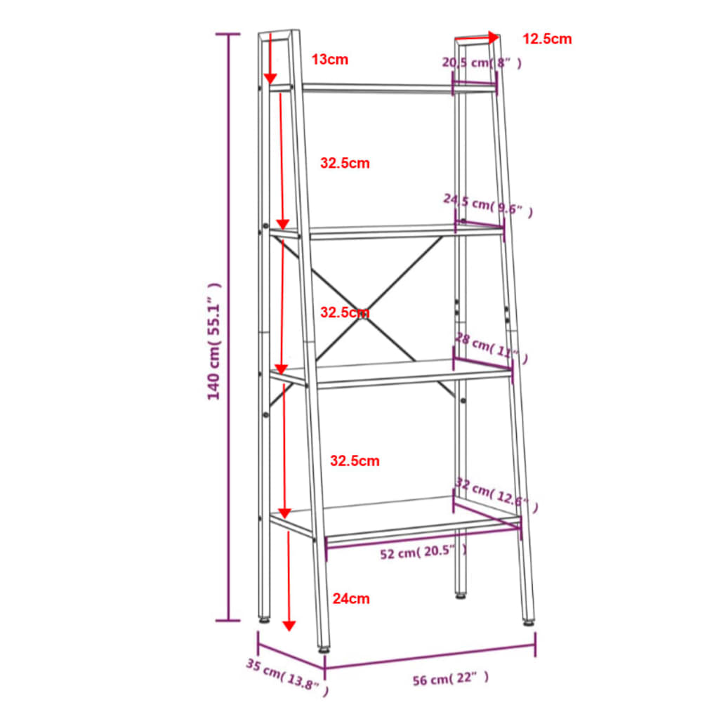 Scaffale Autoportante 4 Ripiani Marrone Chiaro Nero 56x35x140cm cod mxl 8967