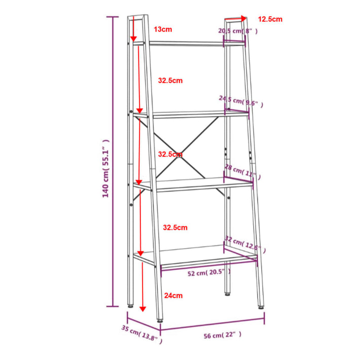 Scaffale Autoportante 4 Ripiani Marrone Chiaro Nero 56x35x140cm cod mxl 8967