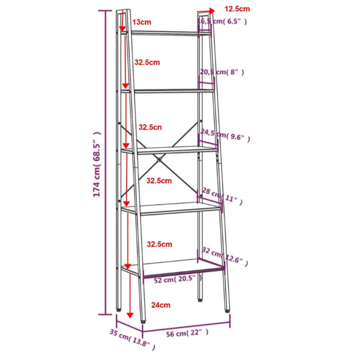 Scaffale Autoportante 5 Ripiani Marrone Scuro Nero 56x35x174 cm 336368