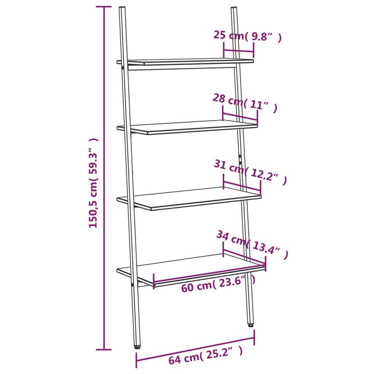 Scaffale Pendente a 4 Livelli Nero 64x34x150,5cm cod mxl 47345