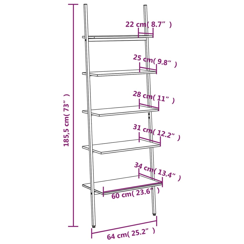 Scaffale Pendente a 5 Livelli Nero 64x34x185,5 cm cod mxl 14739