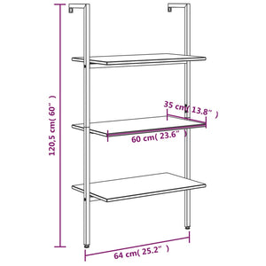 Scaffale Pendente 3 Livelli Marrone Scuro e Nero 64x35x120,5 cm