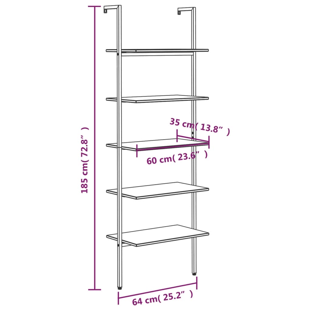 Scaffale Pendente 5 Livelli Marrone Chiaro e Nero 64x35x185 cm 336385