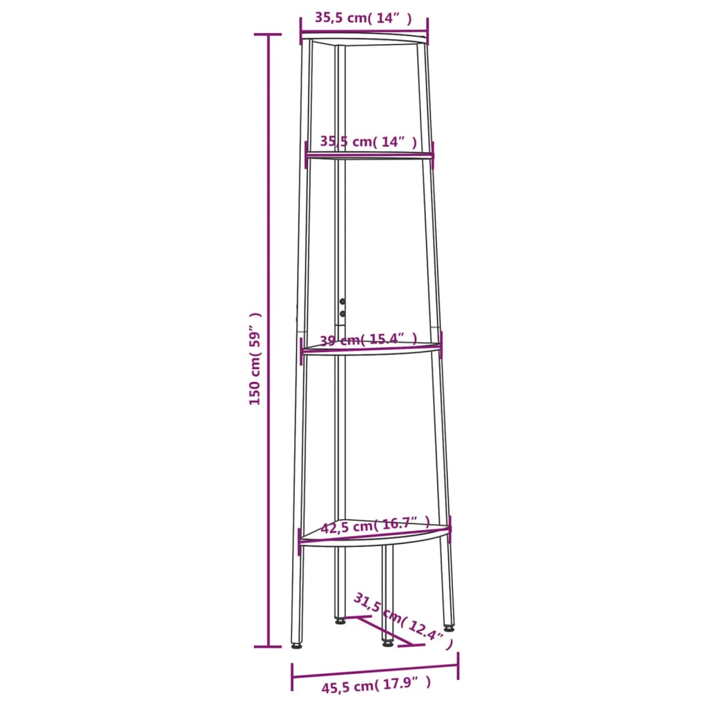 Scaffale Angolare 4 Livelli Marrone Scuro Nero 45,5x31,5x150cm cod mxl 47740