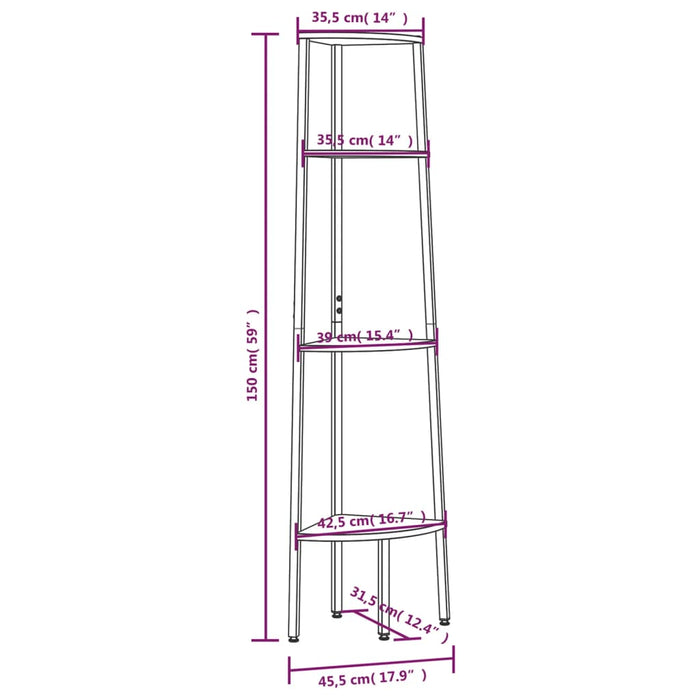 Scaffale Angolare 4 Livelli Marrone Scuro Nero 45,5x31,5x150cm 336392