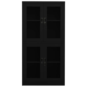 Armadio per Ufficio Nero 90x40x180 cm in Acciaio e Vetro