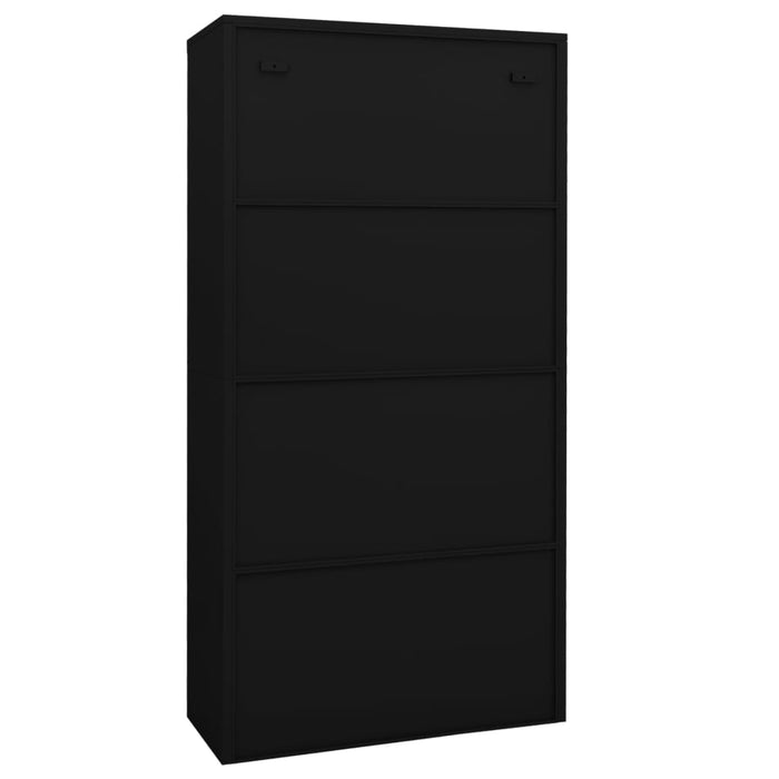 Armadio per Ufficio Nero 90x40x180 cm in Acciaio e Vetro