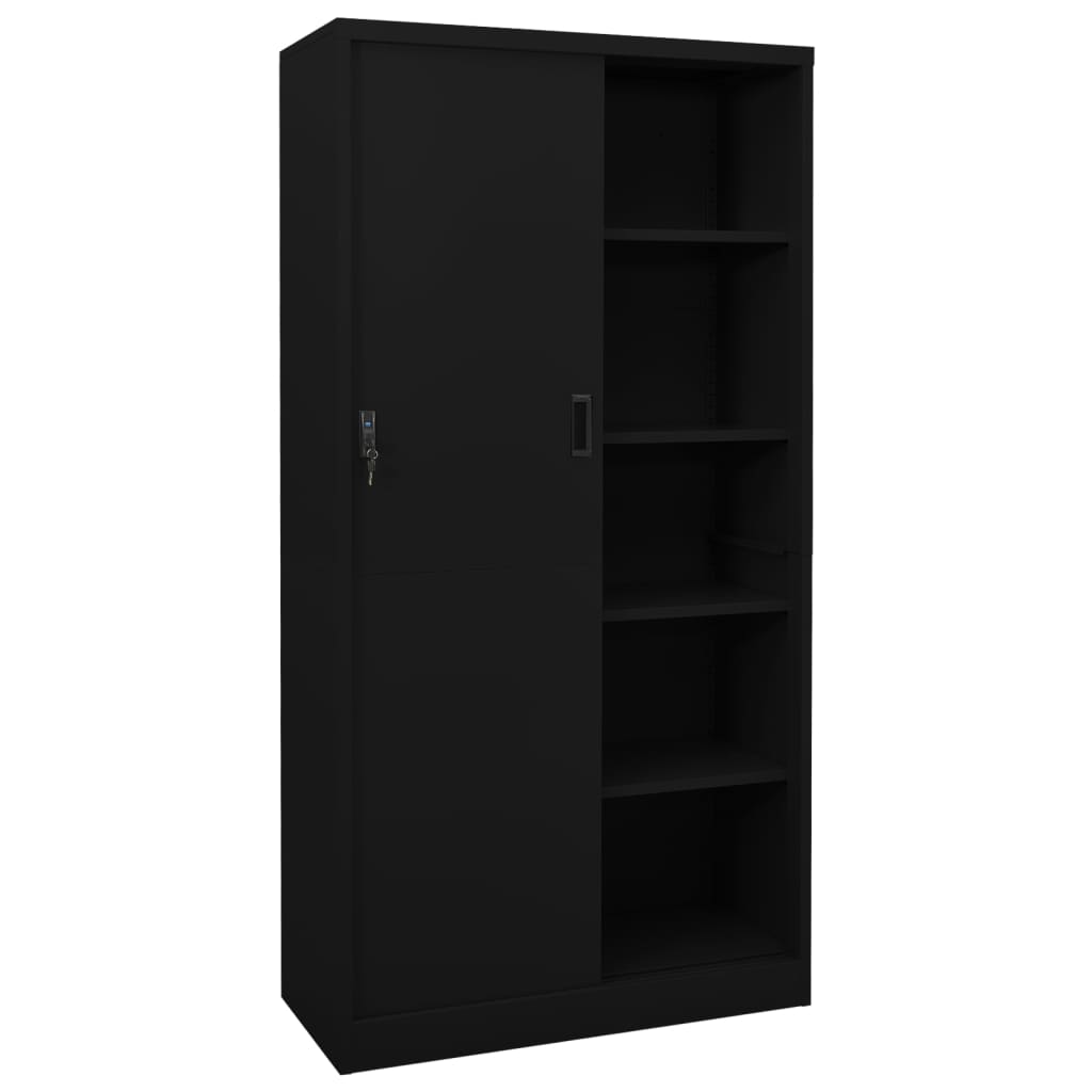 Armadio per Ufficio Anta Scorrevole Nero 90x40x180 cm Acciaio 335960