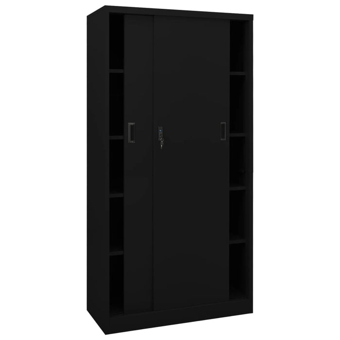 Armadio per Ufficio Anta Scorrevole Nero 90x40x180 cm Acciaio 335960