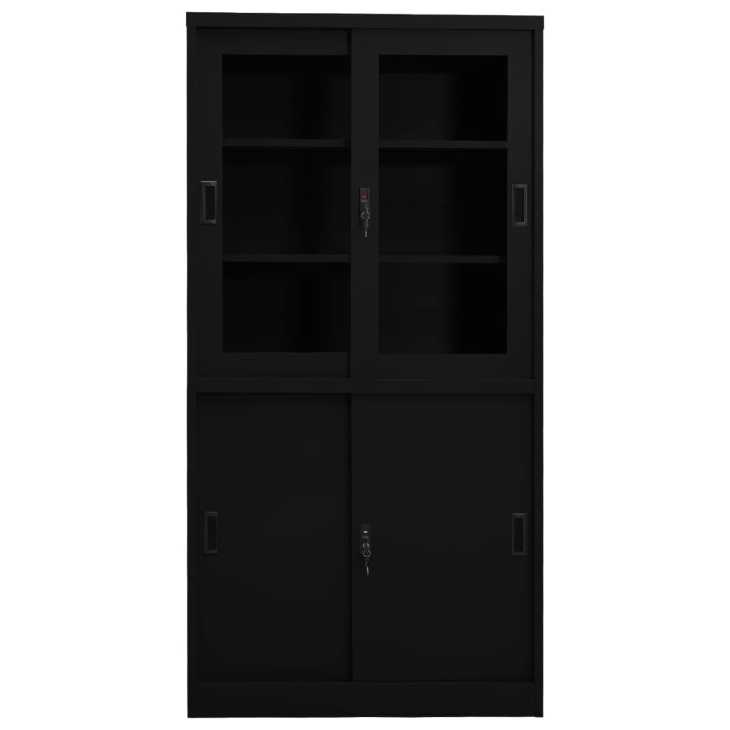 Armadio per Ufficio Anta Scorrevole Nero 90x40x180 cm Acciaio