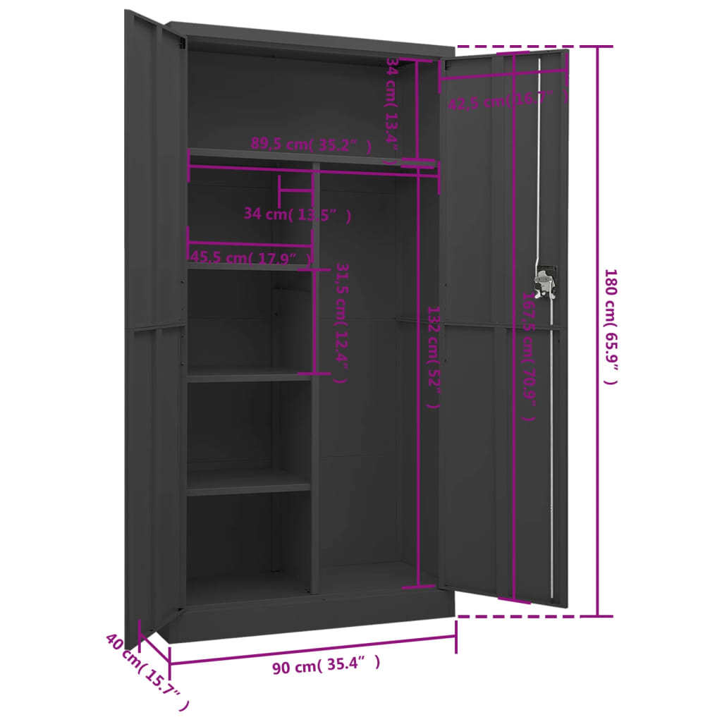 Armadio con Ripiani Antracite 90x40x180 cm in Acciaio 335973