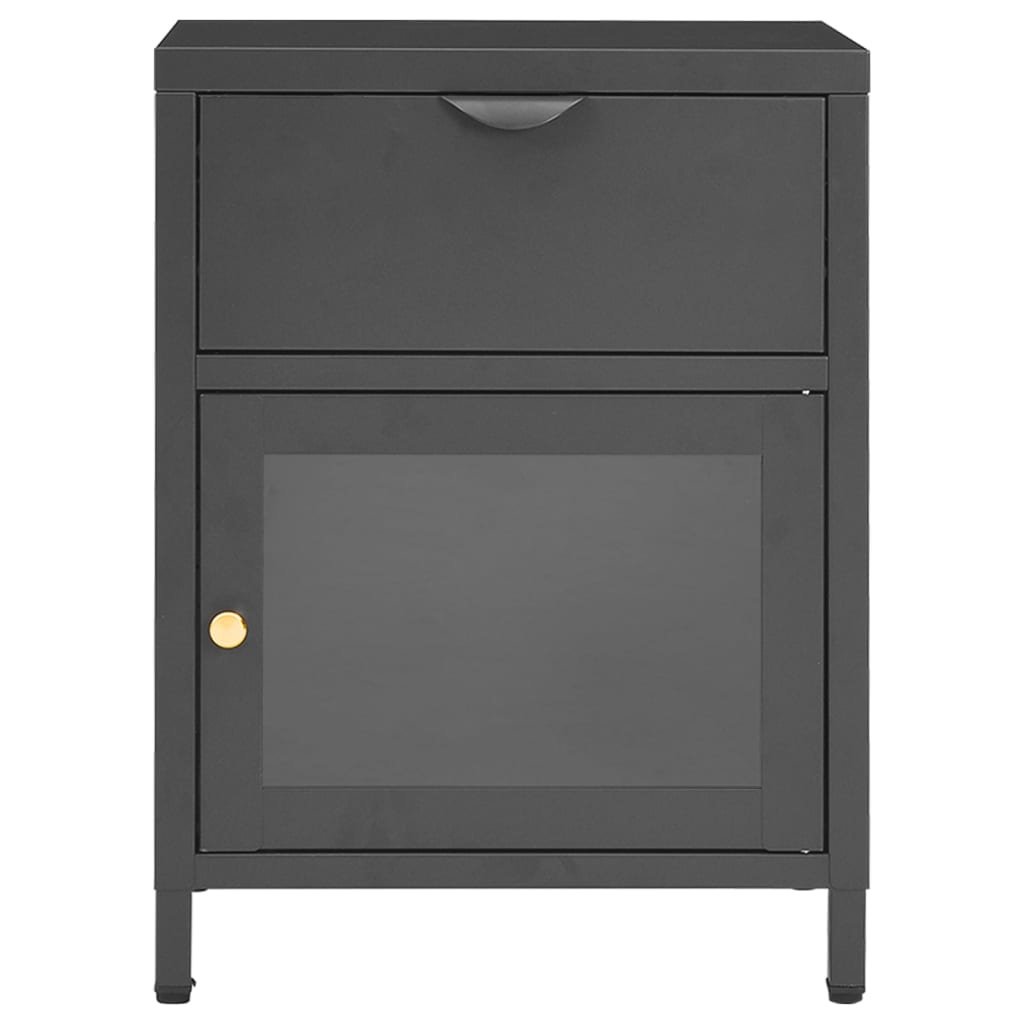 Comodino Antracite 40x30x54,5 cm in Acciaio e Vetro cod mxl 30152