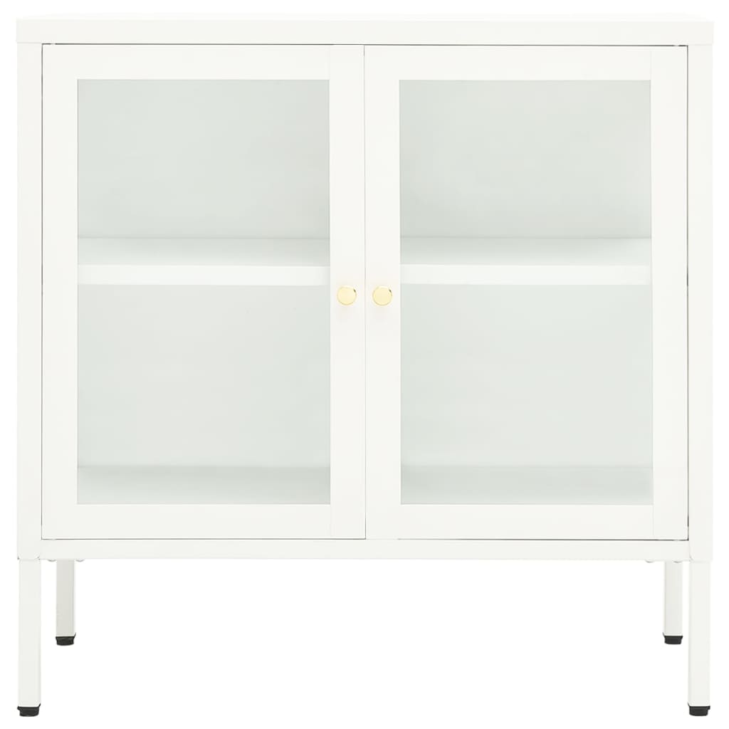 Credenza Bianca 70x35x70 cm in Acciaio e Vetro