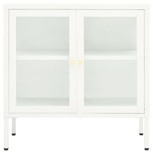 Credenza Bianca 70x35x70 cm in Acciaio e Vetro