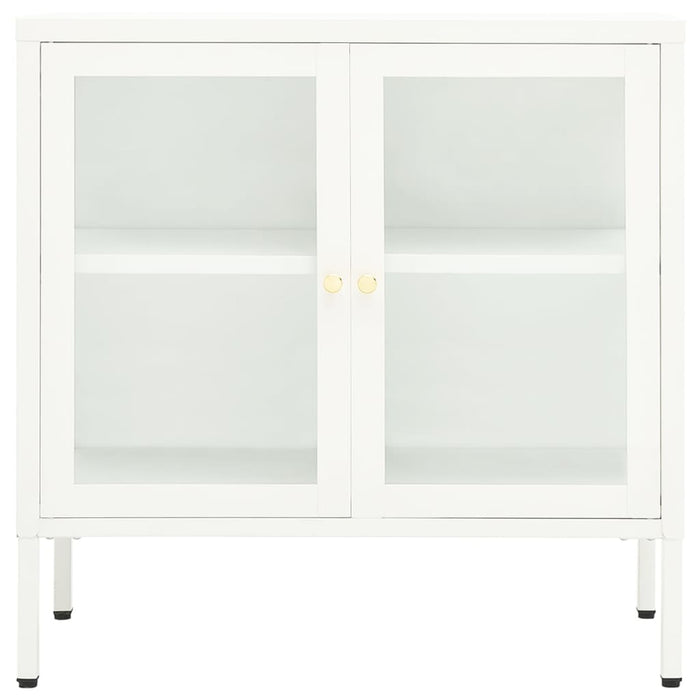 Credenza Bianca 70x35x70 cm in Acciaio e Vetro