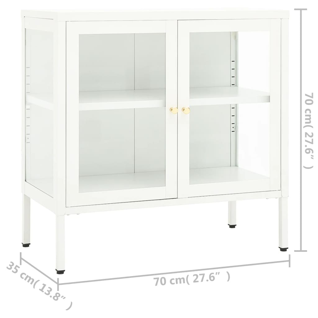 Credenza Bianca 70x35x70 cm in Acciaio e Vetro