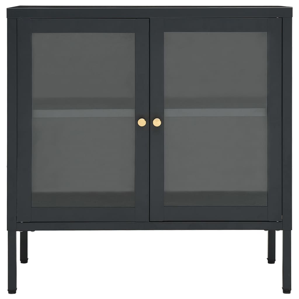 Credenza Antracite 70x35x70 cm in Acciaio e Vetro